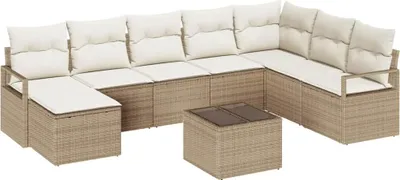 Image de Ensemble de Canapés avec coussin 9 pcs Beige polyrotin