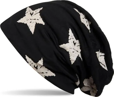 Produktbild von styleBREAKER Uni Stoff Beanie Mütze mit Sterne Print im Destroyed Vintage Look, Longbeanie 04024041