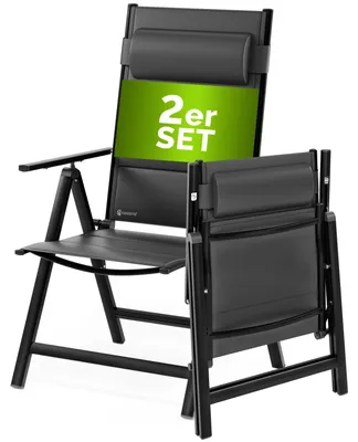 Produktbild von CASARIA® Gartenstühle 2er Set Klappbar Gepolstert Alu 8- Fach Verstellbar 120 kg Belastbarkeit Wetterfest Outdoor Balkon Camping Hochlehner Klappstuhl