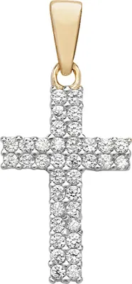 Image de Pendentif Femme Croix Or 2 Couleurs 375/1000 avec Oxyde de Zirconium - 24mm*11mm; TRS10646