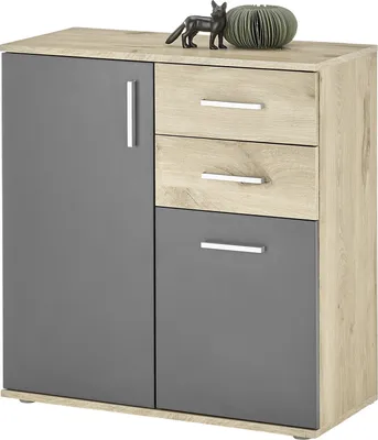 Produktbild von Kommode >BC 1040< 2 Türen, 2 Schubladen, in viking oak Nachbildung / grau - 80x84x35cm (BxHxT)