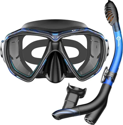 Produktbild von Snorkelset mit Tauchmaske und Schnorchel, für Erwachsene, Anti-Fog, Verbundglas, Trockenschnorchel