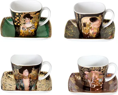 Produktbild von Gustav Klimt Espressotassen mit Unterteller eckig ALLE MOTIVE Goebel Porzellan