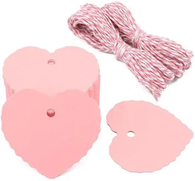 Obrázek produktu pro Sada štítků k Valentýnu – ve tvaru srdce – růžová barva – papír – 100 kusů – trvanlivé a stylové