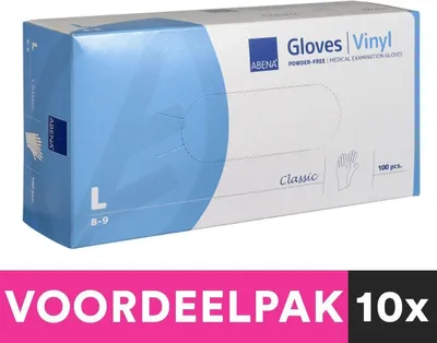 Produktbild von Abena puderfreie Vinyl-Handschuhe, Größe L, 100-teiliges Vorteilspaket