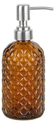 Produktbild von 473 ml Seifenspender mit Pumpe aus Edelstahl 304 für Küche und Bad - Nachfüllbares Glas für Handseife und Lotion (bernsteinfarben)