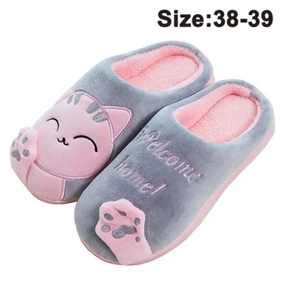 Produktbild von Niedliche Tierhausschuhe, warme Winterhausschuhe aus Memory-Schaum, weiche, gemütliche Booties, rutschfeste Slip-on-Schuhe für Mädchen(38-39, Mädchen grau)