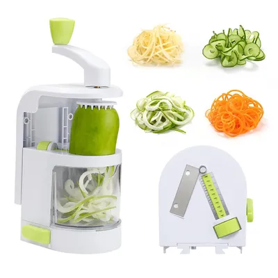 Produktbild von Spiralschneider Gemüse, manueller Gemüseschneider mit Edelstahlklingen, 4 in 1 Gemüsehobel mit Behälter, für Kartoffeln, Karotten, Zucchini und Salate