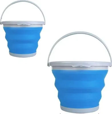 Produktbild von 2er Set - Faltbarer Eimer 10L | Wassereimer Faltbar für Angler | 24 x 31,5cm Silikoneimer | Campingeimer Zusammenlegbar | Putzeimer | Haushaltseimer | Eimer für Angeln | Falteimer, Farbe [blau]