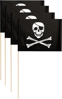Produktbild von 10 Piraten Totekopf Papier Flaggen Fähnchen mit Holzstab 20x30cm
