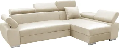 Produktbild von MEBLE-LUX - Ecksofa OTTO, Eckcouch mit Schlaffunktion, Federkern, Verstellbare Kopfstützen, Einfacher Klappmechanismus, Bettfunktion, Zusätzlicher Stauraum, Plüsch Beige, Rechts