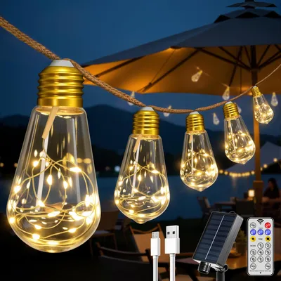 Solar-Lichterkette 50 LED, 3 m, warmweiß, dimmbar, Fernbedienung