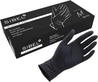 Produktbild von Sibel Handschuhe Sibel Hair Black&Pro Latex Handschoenen Medium 20Stuks