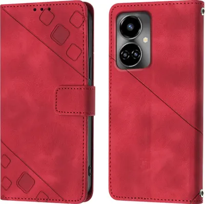 Produktbild von Hülle für Tecno Camon 19 Prägung Flip Leder Brieftasche Schutzhülle mit Ständer Rot