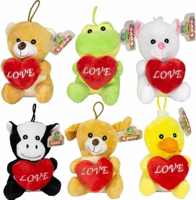 Produktbild von 6 Stück Plüschsortiment Tiere mit Herz - ca. 14 cm