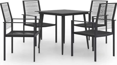 Produktbild von Gartenmöbel-Set 5-tlg. Schwarz pulverbeschichteter Stahl Tisch 80x80x74cm Stühle 60x55x90cm