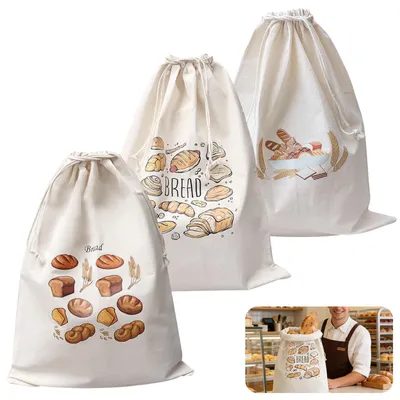 Produktbild von Wiederverwendbare Brotbeutel - 3er Set aus Leinen - Atmungsaktive Aufbewahrung für Brot, Baguette und Brötchen