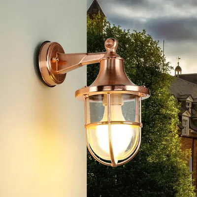 Produktbild von Außenlampe Wand in Kupfer IP64 E27 Glas Messing massiv Maritim Außenleuchte HausGarten