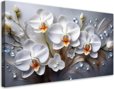 Produktbild von Leinwandbild Orchidee Weiße Blume 3D Gemalte 120x60 Feeby Weiß bild für die wand bereit zum aufhängen