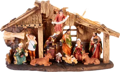 Produktbild von BRUBAKER Weihnachtskrippe - 32 cm Krippenset mit 11 handbemalten Figuren - Weihnachtsfigur Krippe - Weihnachtsdekoration Skulptur Weihnachten