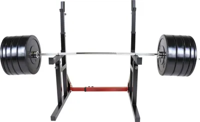 Produktbild von GORILLA SPORTS® Squat Rack - mit 170kg Langhantel Set, bis 300kg, Verstellbar, Dip-Griffe, 10 Olympia Bumper Plates, aus Gummi, 2 Federverschlüsse - Hantelständer, Langhantelablage, Kniebeugenständer