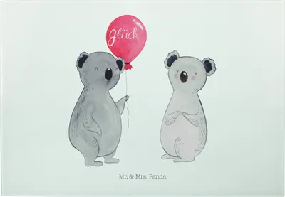 Produktbild von Mr. & Mrs. Panda Glasschneidebrett Koala Luftballon - Weiß - Geschenk, Servierplatte, Schneideunterlage, Vesperplatte, Hackbrett, Party, Schneidebrett, Geburtstag