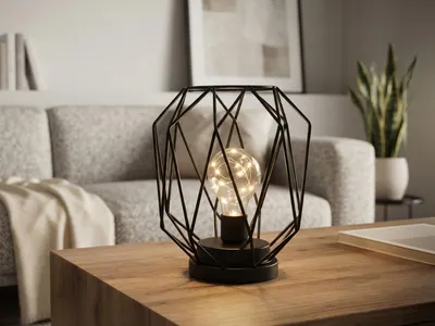 Produktbild von Kleine Industrial LED Tischlampe kabellos Batteriebetrieb, Dekolampe Schwarz