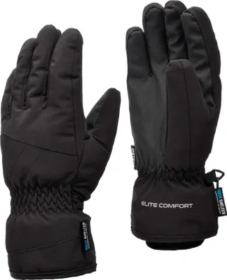 A pair of black ski gloves shown from the front and back.