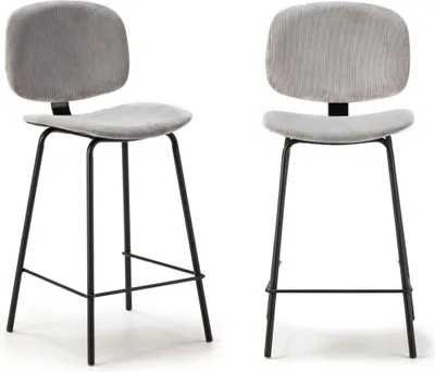 Image de CALICOSY - Lot de 2 tabourets en velours côtelé avec pieds en métal noir H65 cm - ARUS