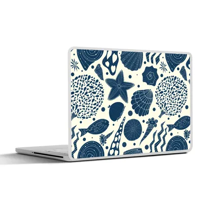 Produktbild von MuchoWow® Laptop Aufkleber Sticker Cover Muscheln - Strand - Blau - Muster 36.5x27.5 cm - Laptop-Sticker
