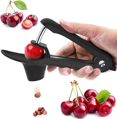 Produktbild von Kirschentkerner aus Edelstahl mit platzsparendem Design für schnelles Entfernen von Fruchtkernen (Schwarz)