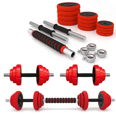 Produktbild von Kurzhantel Krafttraining Langhantel 4in1 Set Hantelset verstellbar Gewichte 20 KG Hantel Hantelscheiben Langhantelstange Dumbbell HMS