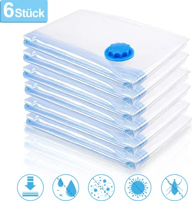 Obrázok produktu pre Sada vákuových vreciek Wolketon - 6 úložných vreciek 40x60 cm 90 % úspora miesta, opakovane použiteľné vrece na oblečenie, vákuové vrece na posteľnú bielizeň, oblečenie