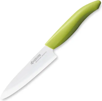 Obrázok produktu pre KYOCERA keramický nôž s bielou čepeľou, 13 cm dlhá čepeľ, zelená plastová rukoväť