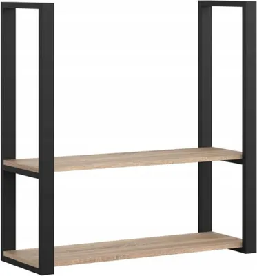 Zdjęcie produktu dla Półka Wisząca Sufitowa Loft Czarna Metalowa 90 cm na Książki Przyprawy Kwiaty Dąb Sonoma