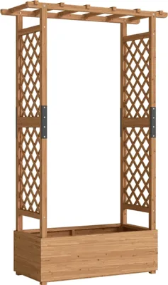 Produktbild von Hochbeet mit Rankengitter und Dach, für Blumen, Obst, Gemüse, Kräuter, 110 x 44 x 181 cm, Holz, Orange