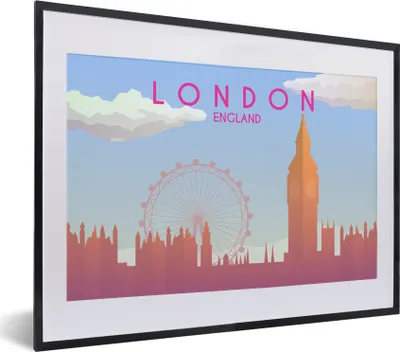 Produktbild von MuchoWow® MuchoWow® Gerahmtes Poster Illustration der Skyline von London, England 40x30 cm - Poster mit zchwarzem Bilderrahmen - Bilderrahmen - Poster im Rahmen