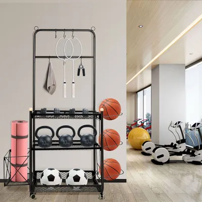 Produktbild von Yogamattenhalter,Aufbewahrungsregal für das Heim-Fitnessstudio, Spielzeugregal,für Yogamatte, Hanteln und Kugelhanteln 94.5X38X149cm