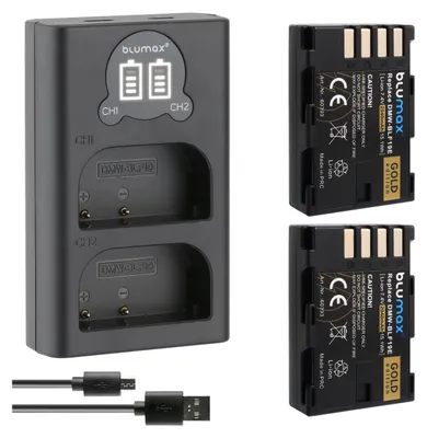 Produktbild von 2x Akku + LCD Lader für Panasonic BLF19E DMC-GH3 GH4 DC-GH5 G9 BLF19 2040 mAh