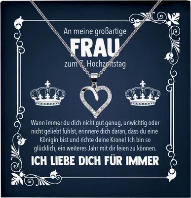Produktbild von 22Feels Ehefrau Königin 7. Hochzeitstag Geschenk Ich Liebe Dich Frauen Herz Halskette Damen Collier mit 23 Zirkonia Steinen (Damen Silber 925/000 Schmuck)