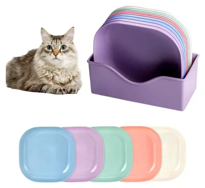 Produktbild von Katzennapf Set, 14-teilig mit 13 Schalen und 1 Untersetzer, Bunte Fressnäpfe für Katzen