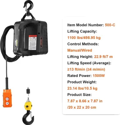 Produktbild von Elektrische Winde, 500 kg Tragfähigkeit, kabellose Fernbedienung, 500-C