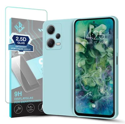 Produktbild von Hülle für Xiaomi Redmi Note 12 5G mit 9H Displayglas Displayschutz Case Cover Bumper Smartphone Softgrip Schutzhülle Farbe: Hellblau