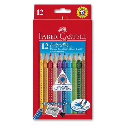 Obrázok produktu pre Farebné ceruzky Faber Castell Jumbo Grip, rozpustné vo vode, pole s názvom, 12 kusov v škatuľke