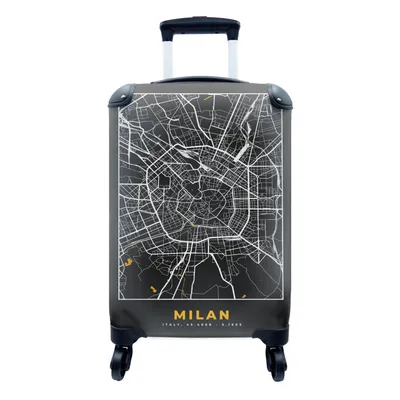 Produktbild von MuchoWow® Koffer Handgepäck Trolley Rollkoffer Kleine Reisekoffer mit 4 Rollen - Karte - Mailand - Gold - Stadtplan - Cabin Size < 55x40x23 cm & 55x40x20 cm - Fotokoffer - Kabinenkoffer - Boardgepäck - Reise-Box - Reisekoffer - Reisegepäck - Koffer mit Bild - Trolley für Kinder