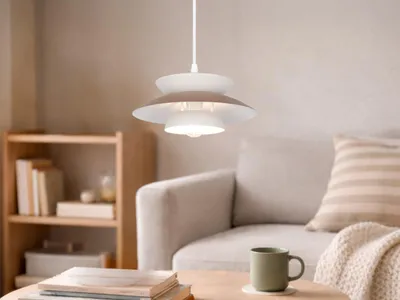 Produktbild von Kleine LED Pendelleuchte skandinavisch aus Metall Grau Braun Esstischlampe Ø25cm