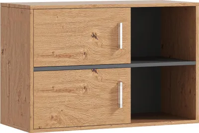 Obrázek produktu pro Koupelnová skříňka - volně stojící - 2 dveře - otevřené přihrádky - 80 x 35 x 57,5 cm - přírodní