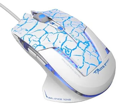 Immagine prodotto di Mouse USB a filo, E-blue Mazer Pro, bianco e blu, ottico, 2500DPI