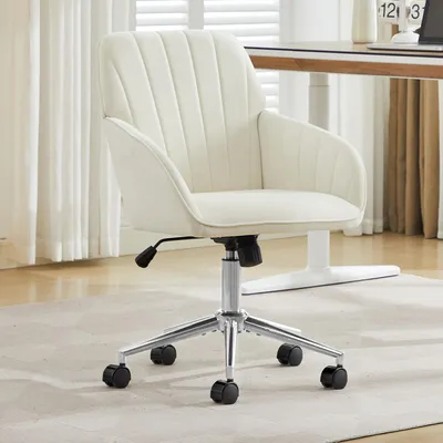 Produktbild von Höhenverstellbarer Bürodrehstuhl, Samtbezug, ergonomisch, 360°-Drehung, 62 x 60 x 97 cm, Weiß