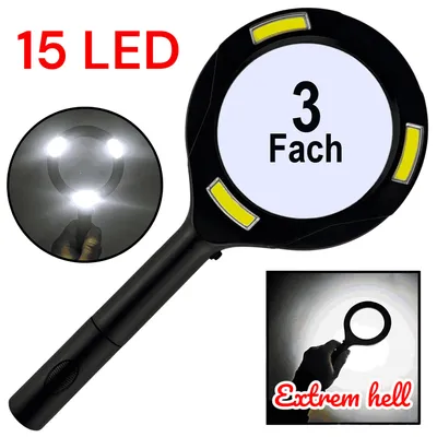 Produktbild von LED Lupe mit Licht Leselupe Vergrößerungsglas Beleuchtung Handlupe Groß 15 LEDs